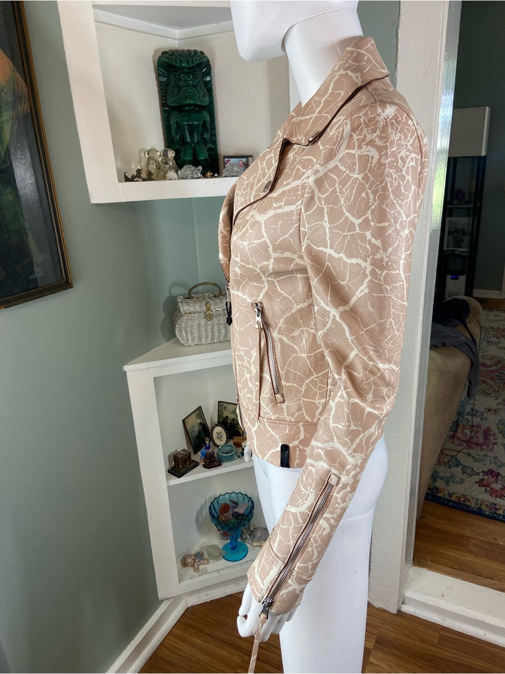 RUDSAK Beige-Pink Cream Cracked Lambs Leather Moto Jacket - Picture 10 of 15